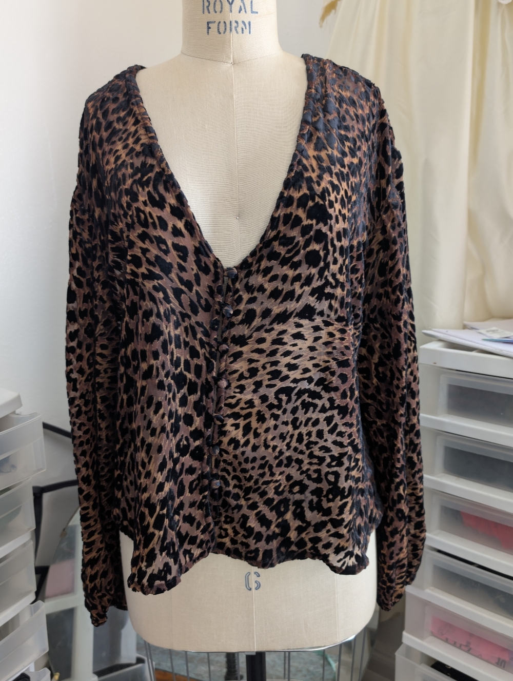Free People Leopard Print Blouse in Brown and Black